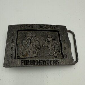 Vintage 1989 North Dakota Firefighters Belt Buckle